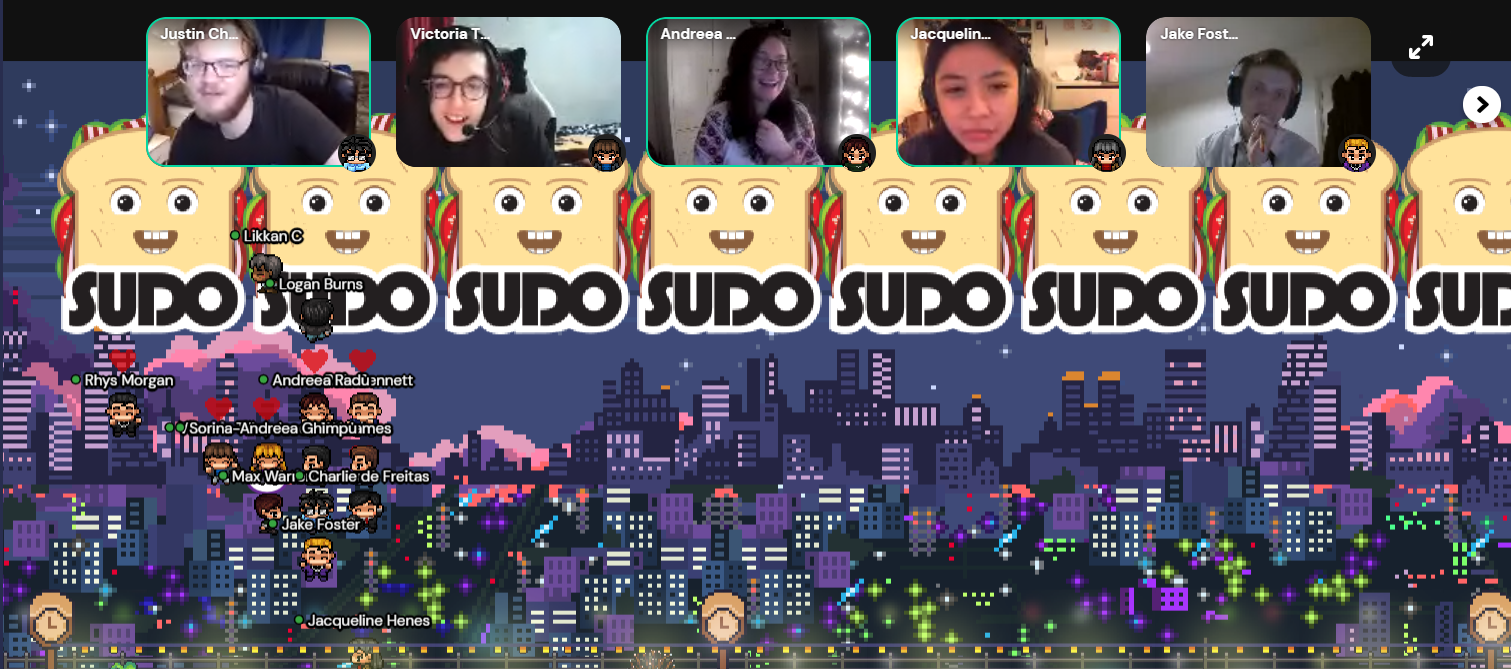 An image of the game being played as part of the Ball with 5 people in the image